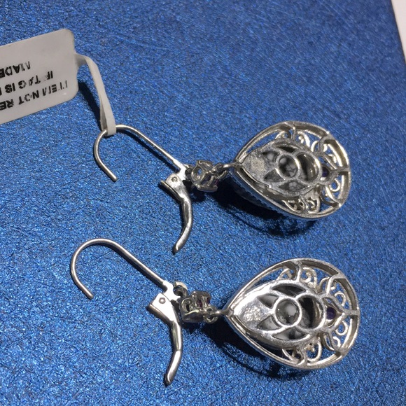 925 silver marked teardrop black agate amethyst hinged back pierced earrings new - Picture 12 of 17